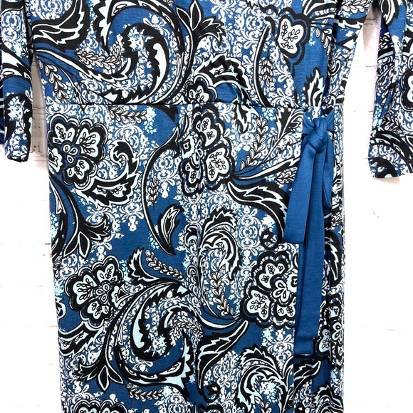 🚫SOLD! 🔥CCO SALE! •NWT🤩 |•CATO•| V-neck Draped Tie Waist Print 3/4 Dress - Picture 5 of 15